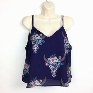 Peach Love Crop Cami Tank Bull Cow Skull Top L